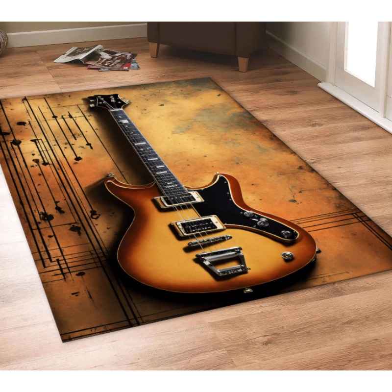 Commercial Printing Icon - Gitarren-Druck, Musik-Themen-Teppich, modernes Instrumentenmuster, großer Teppich,