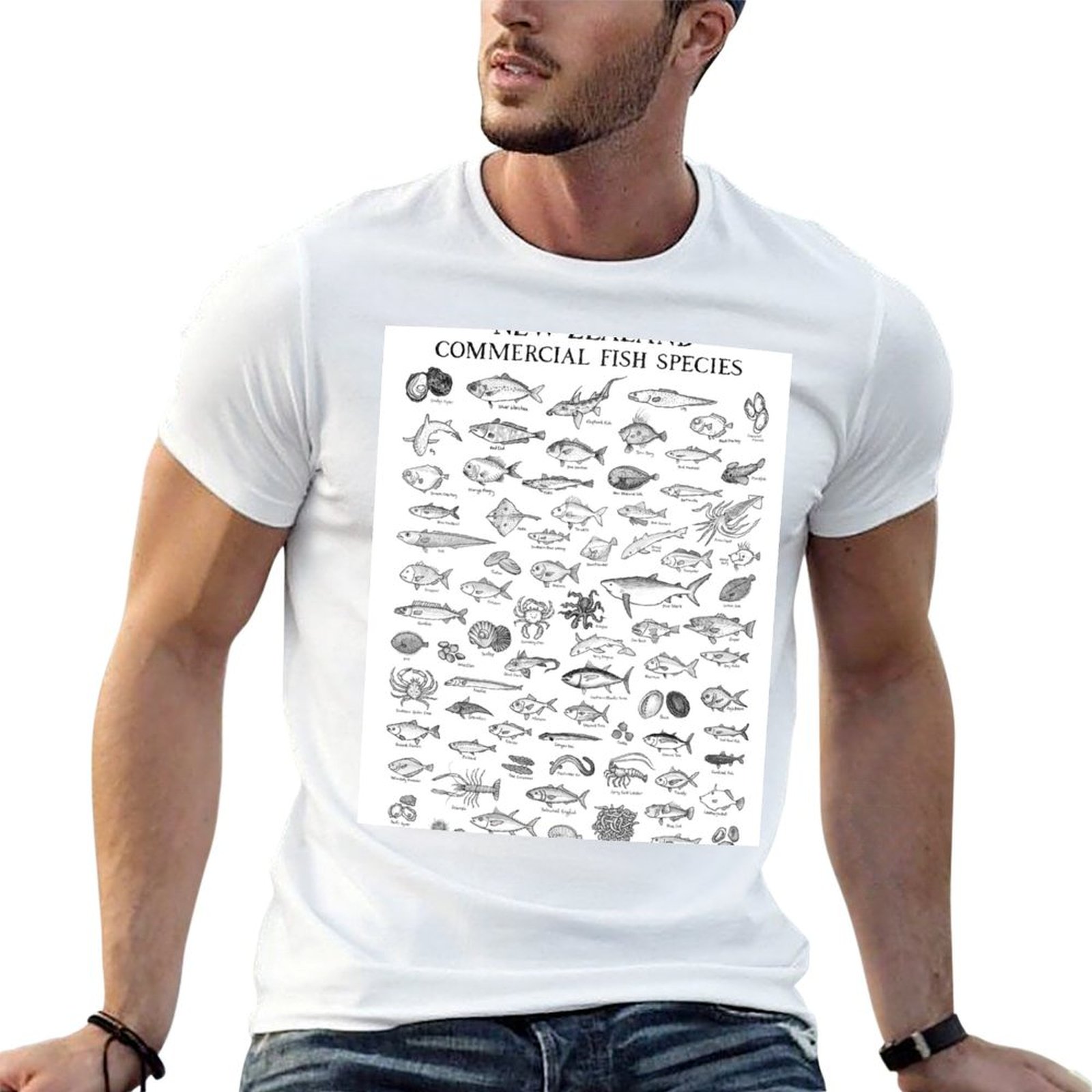 Commercial Shirt Printing - T-Shirt mit kommerziellen Fischarten aus Neuseeland,